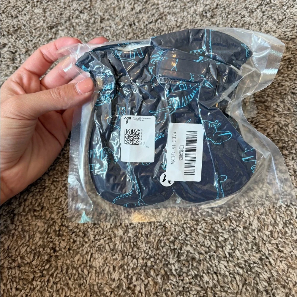 Navy Blue Dino Print Mittens